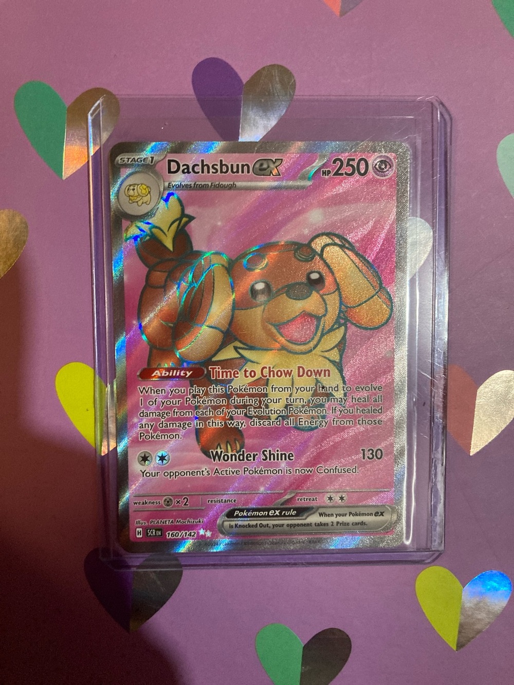 Pokemon Dachsbun ex Holo Pink and Orange Card
